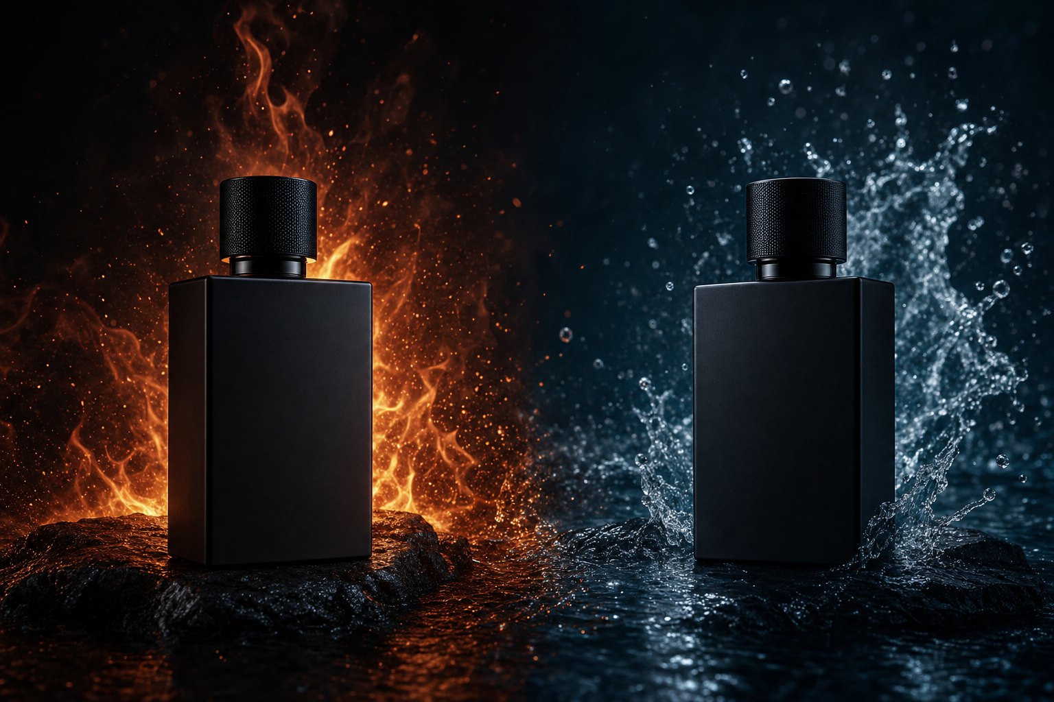 FIRE GLOW와 WATER CLEAR 향수 두 병